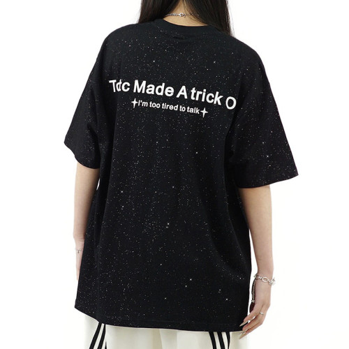 Custom Full Star Print Oversized Short Sleeve T-Shirt for Men | Screen Print + Sequins | 100% Cotton Fabric