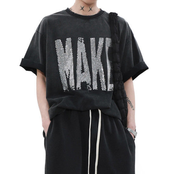 Custom High Street Washed Gradient Rhinestone Short Sleeve T-Shirt | 260GSM 100% Cotton T-Shirts