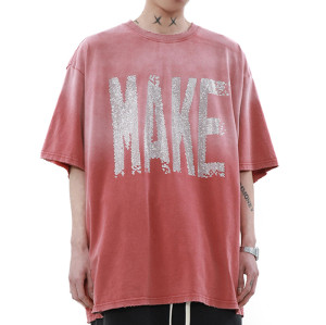 Custom High Street Washed Gradient Rhinestone Short Sleeve T-Shirt | 260GSM 100% Cotton T-Shirts