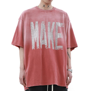 Custom High Street Washed Gradient Rhinestone Short Sleeve T-Shirt | 260GSM 100% Cotton T-Shirts