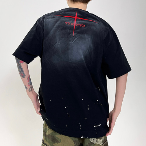 Custom Letter Embroidered Oversized Short Sleeve T-Shirt | Tie-Dye + Embroidery | 300G Combed Cotton