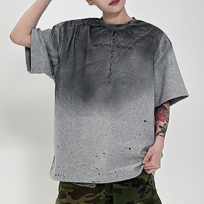 Custom Letter Embroidered Oversized Short Sleeve T-Shirt | Tie-Dye + Embroidery | 300G Combed Cotton