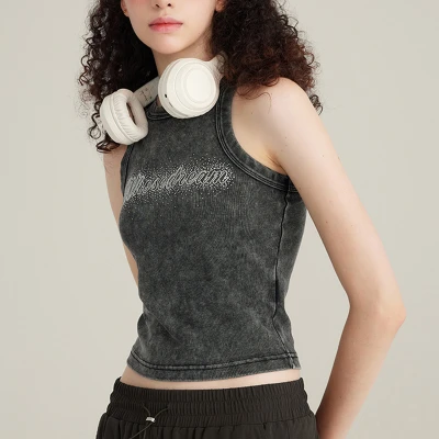 Custom Vintage Washed Skinny Sleeveless Women's Tank Top | Washed & Rhinestone | 315GSM Washed Fabric
