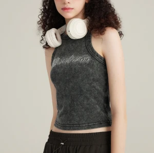 Custom Vintage Washed Skinny Sleeveless Women's Tank Top | Washed & Rhinestone | 315GSM Washed Fabric