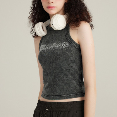 Custom Vintage Washed Skinny Sleeveless Women's Tank Top | Washed & Rhinestone | 315GSM Washed Fabric