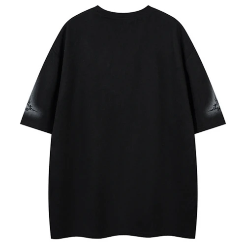 Custom Gothic Embroidered Printed Oversized Short Sleeve T-Shirt | Washed & Spray | Suede Fabric