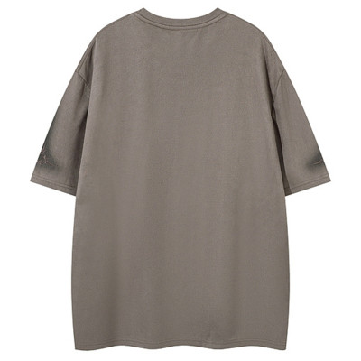 Custom Gothic Embroidered Printed Oversized Short Sleeve T-Shirt | Washed & Spray | Suede Fabric