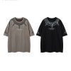 Custom Gothic Embroidered Printed Oversized Short Sleeve T-Shirt | Washed & Spray | Suede Fabric