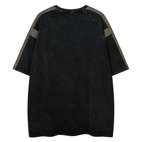Custom High Street Vintage Patchwork Short Sleeve T-Shirt | Washed & Screen Printing | OEM & ODM