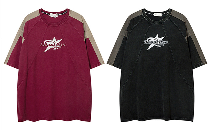 Custom High Street Vintage Patchwork Short Sleeve T-Shirt