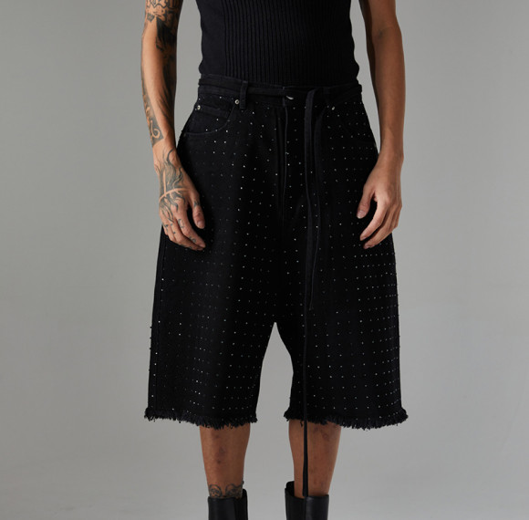 Custom Retro Studded Rhinestone Denim Shorts | Washed & Rhinestone | 100% Cotton Denim Fabric