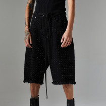 Custom Retro Studded Rhinestone Denim Shorts | Washed & Rhinestone | 100% Cotton Denim Fabric