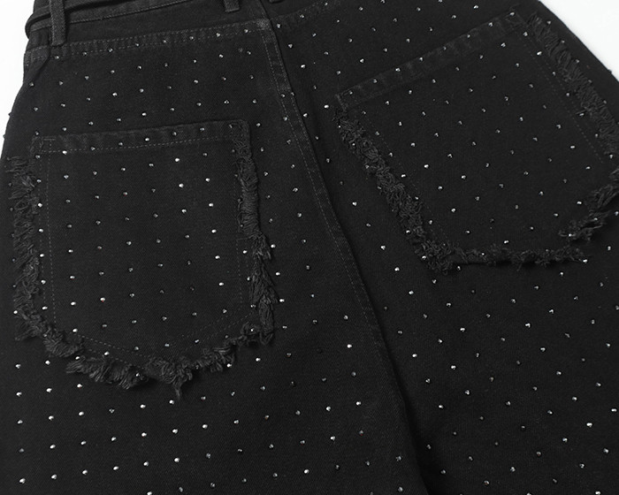Custom Retro Studded Rhinestone Denim Shorts