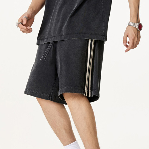 Custom Vintage Sport Washed Casual Knee Length Shorts | Snow Washed & Patchwork | 100% Cotton Shorts
