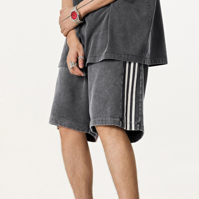 Custom Vintage Sport Washed Casual Knee Length Shorts | Snow Washed & Patchwork | 100% Cotton Shorts