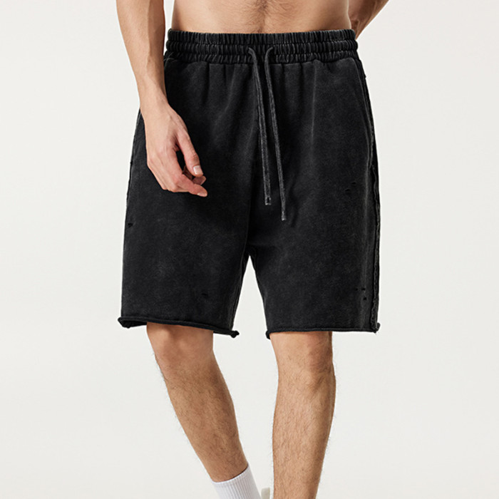 Custom Vintage High Street Washed Batik Knee Length Shorts | Batik & Ripped | 100% Cotton Shorts