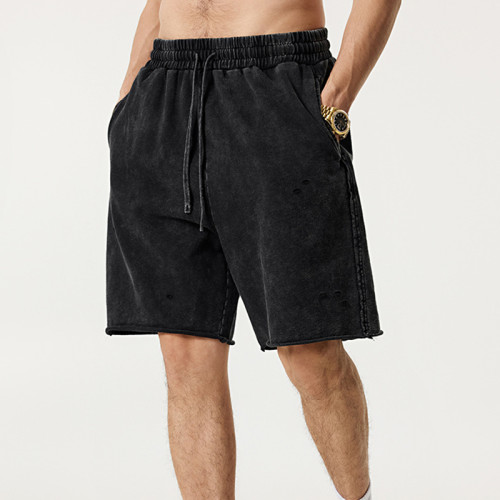 Custom Vintage High Street Washed Batik Knee Length Shorts | Batik & Ripped | 100% Cotton Shorts