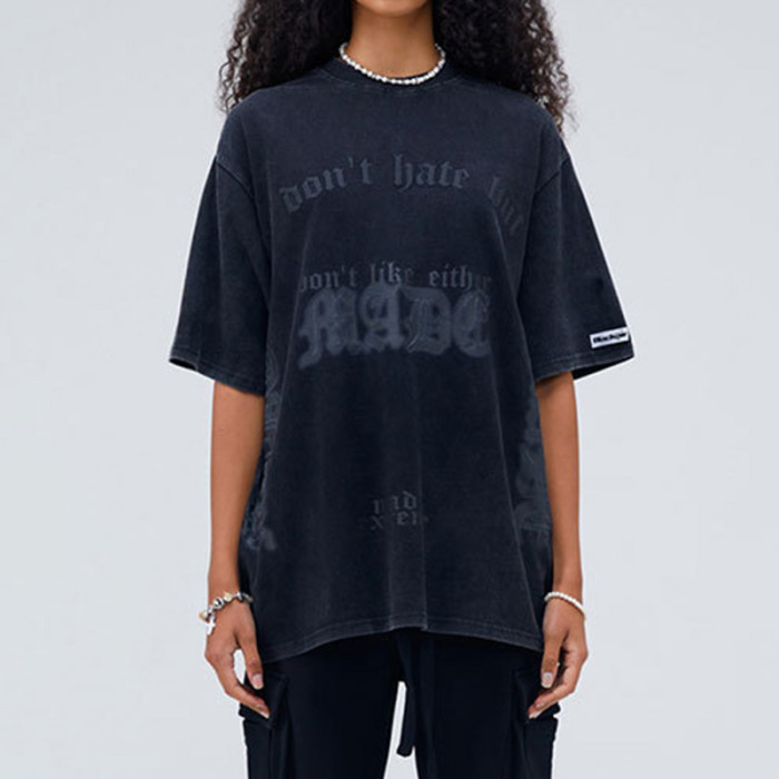 Custom Vintage High Street Gothic Print Oversized T-Shirt | Washed & Puff Printing | OEM & ODM
