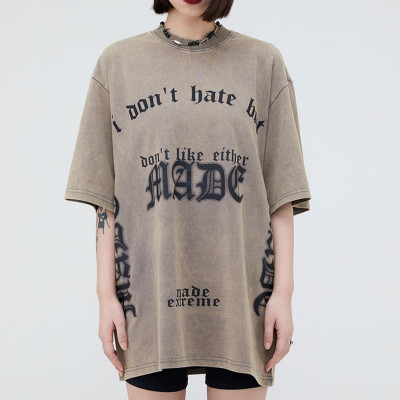 Custom Vintage High Street Gothic Print Oversized T-Shirt | Washed & Puff Printing | OEM & ODM