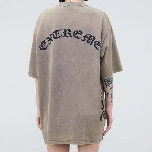 Custom Vintage High Street Gothic Print Oversized T-Shirt | Washed & Puff Printing | OEM & ODM