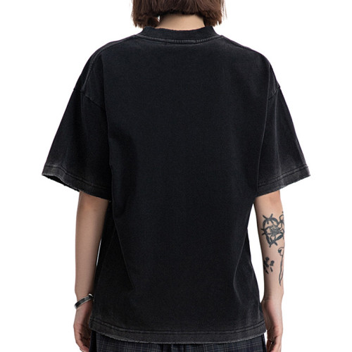 Custom Vintage Street Letter Print Fitted T-Shirt | Washed & DTG & Rhinestone | OEM & ODM