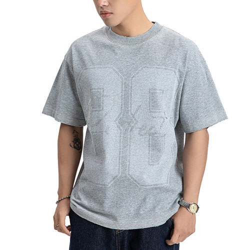 Custom Vintage Street Letter Print Fitted T-Shirt | Washed & DTG & Rhinestone | OEM & ODM