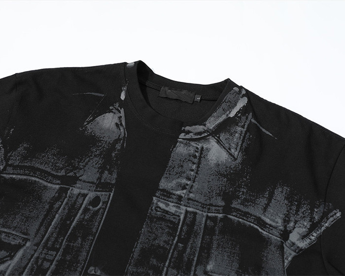 Custom Retro Graffiti Style Fake Two Piece Short Sleeve T-Shirt