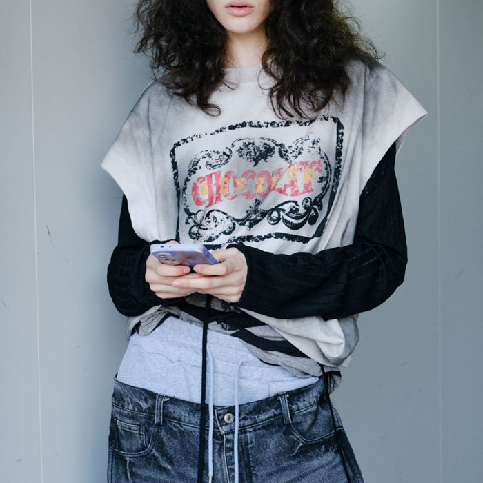 Custom Retro Sporty Oversized Sleeveless T-Shirt | Washed & Spray & DTG | Support OEM & ODM Customized