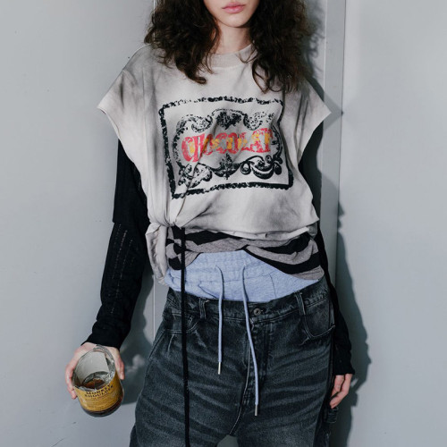 Custom Retro Sporty Oversized Sleeveless T-Shirt | Washed & Spray & DTG | Support OEM & ODM Customized