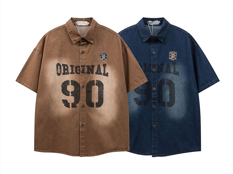 Custom Vintage Street Style Washed Denim Shirt