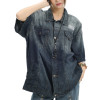 Custom Vintage Street Gradient Denim Short Sleeve Shirt | Washed & Embroidery | OEM Shirts Manufacturer