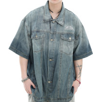 Custom Vintage Street Gradient Denim Short Sleeve Shirt | Washed & Embroidery | OEM Shirts Manufacturer
