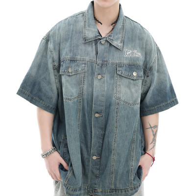 Custom Vintage Street Gradient Denim Short Sleeve Shirt | Washed & Embroidery | OEM Shirts Manufacturer