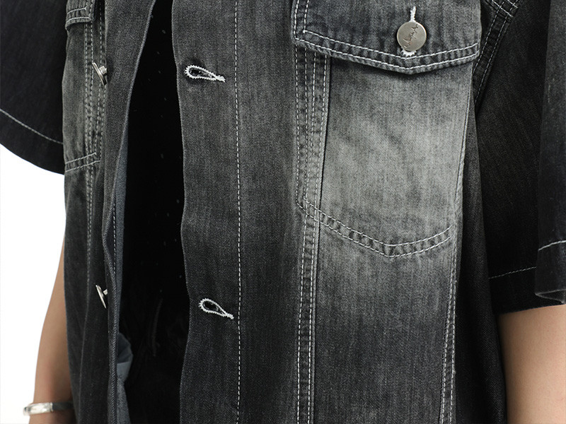 Custom Vintage Street Gradient Denim Short Sleeve Shirt