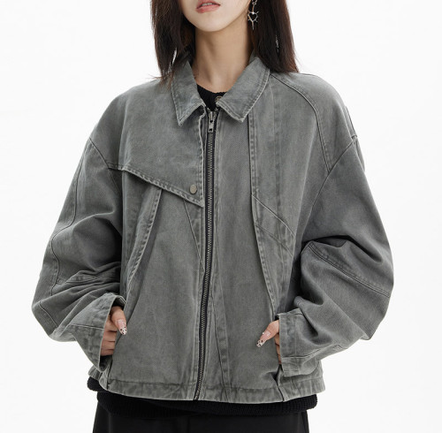 Custom Vintage Street Women Cropped Denim Jacket | Washed & Patchwork | OEM Jacket Manufacturer