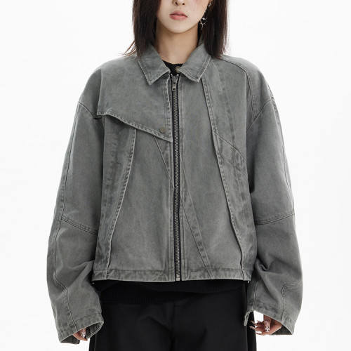 Custom Vintage Street Women's Cropped Denim Jacket | Washed & Patchwork | OEM Jacket Manufacturer