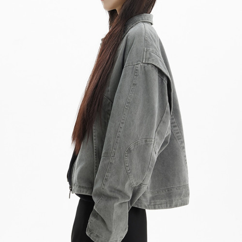 Custom Vintage Street Women's Cropped Denim Jacket | Washed & Patchwork | OEM Jacket Manufacturer