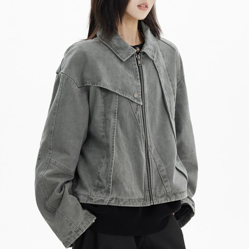 Custom Vintage Street Women's Cropped Denim Jacket | Washed & Patchwork | OEM Jacket Manufacturer
