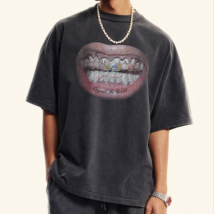 Custom Vintage Street Creative Print Oversized Short Sleeve T-Shirt | Support OEM&ODM Customized