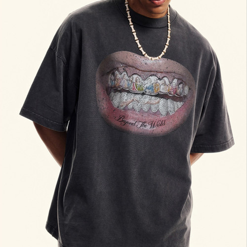Custom Vintage Street Creative Print Oversized Short Sleeve T-Shirt | Support OEM&ODM Customized
