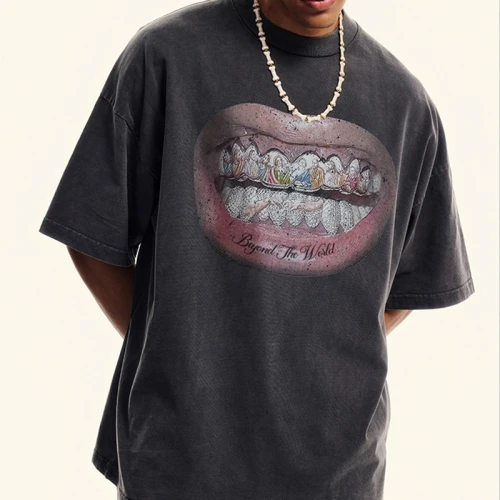 Custom Vintage Street Creative Print Oversized Short Sleeve T-Shirt | Support OEM&ODM Customized
