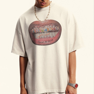 Custom Vintage Street Creative Print Oversized Short Sleeve T-Shirt | Support OEM&ODM Customized