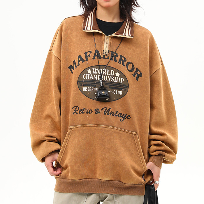 Custom Vintage Street Polo Lapel Sweatshirt | Batik & Screen Printing | Support OEM&ODM Customized