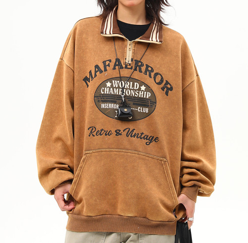 Custom Vintage Street Polo Lapel Sweatshirt | Batik & Screen Printing | Support OEM&ODM Customized