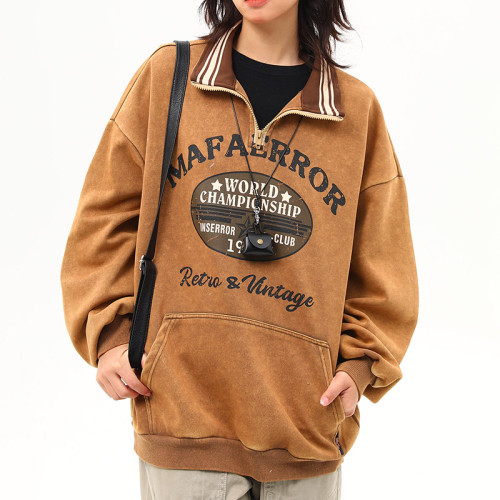 Custom Vintage Street Polo Lapel Sweatshirt | Batik & Screen Printing | Support OEM&ODM Customized