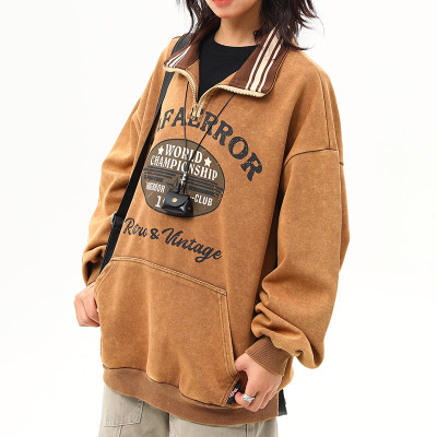 Custom Vintage Street Polo Lapel Sweatshirt | Batik & Screen Printing | Support OEM&ODM Customized