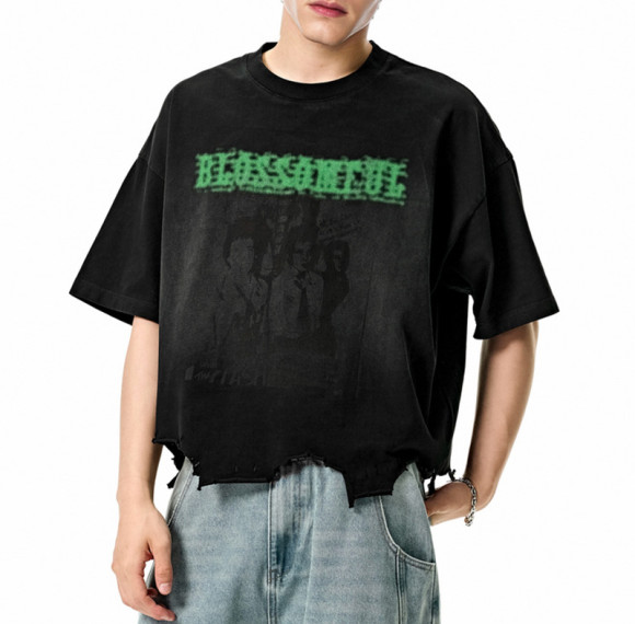 Custom Vintage Street Washed Boxy Short Sleeve T-Shirt | Washed & Ink Print T-Shirts | Support OEM&ODM
