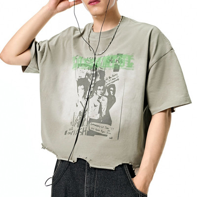 Custom Vintage Street Washed Boxy Short Sleeve T-Shirt | Washed & Ink Print T-Shirts | Support OEM&ODM