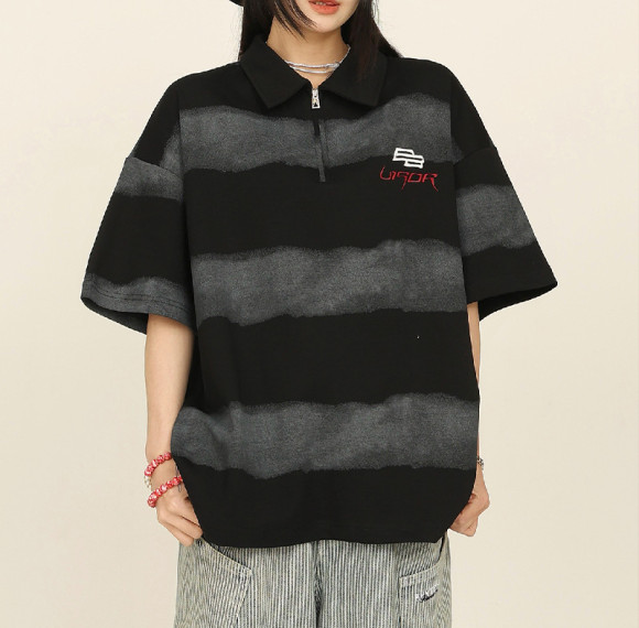 2025 Custom Vintage Street T-Shirts | Sun Dried & Embroidery Process | Striped Polo T-Shirt Design
