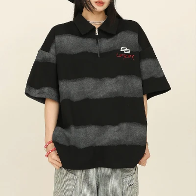2025 Custom Vintage Street T-Shirts | Sun Dried & Embroidery Process | Striped Polo T-Shirt Design